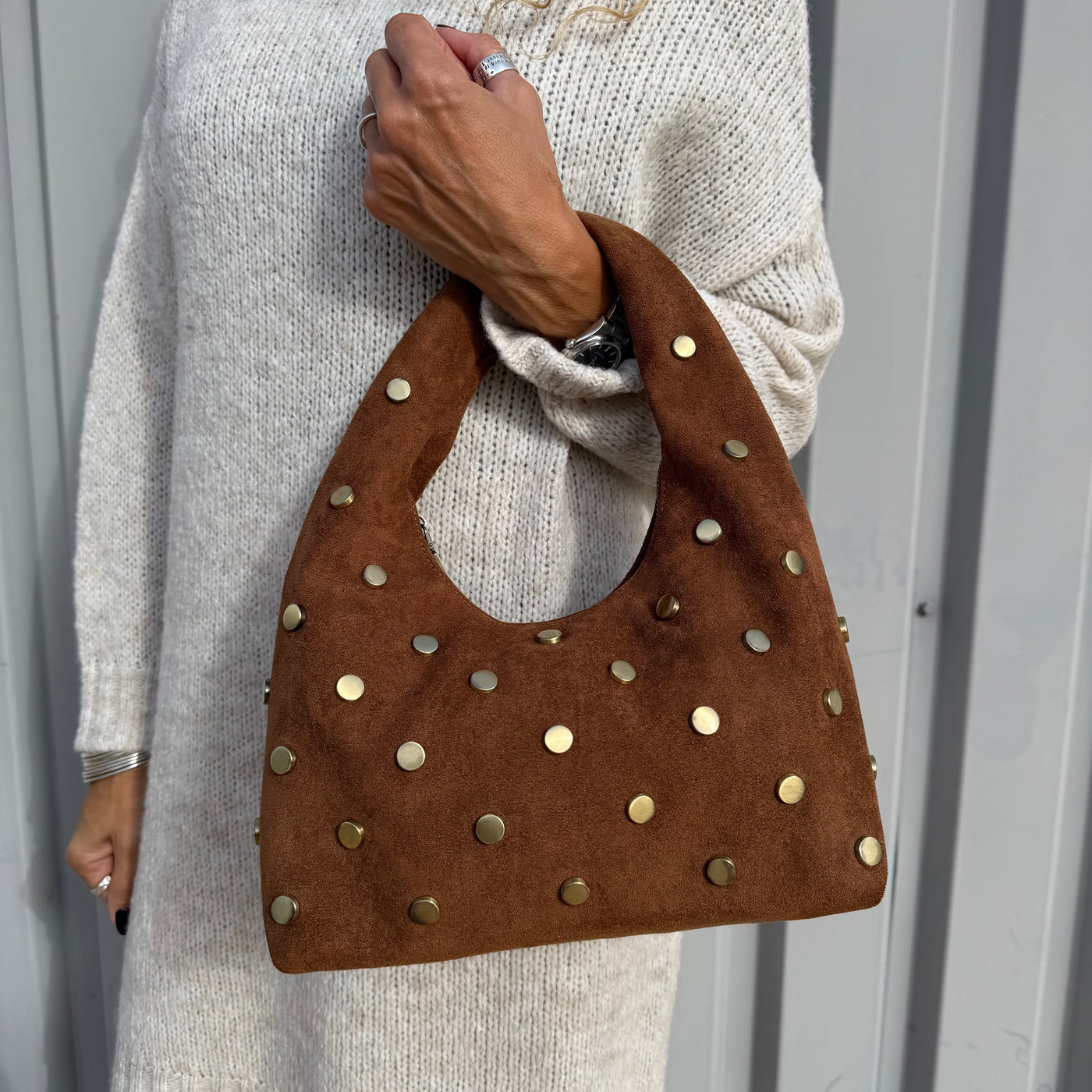 Sac Bolso mini en suédine clouté