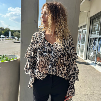 Blouse léopard à volants