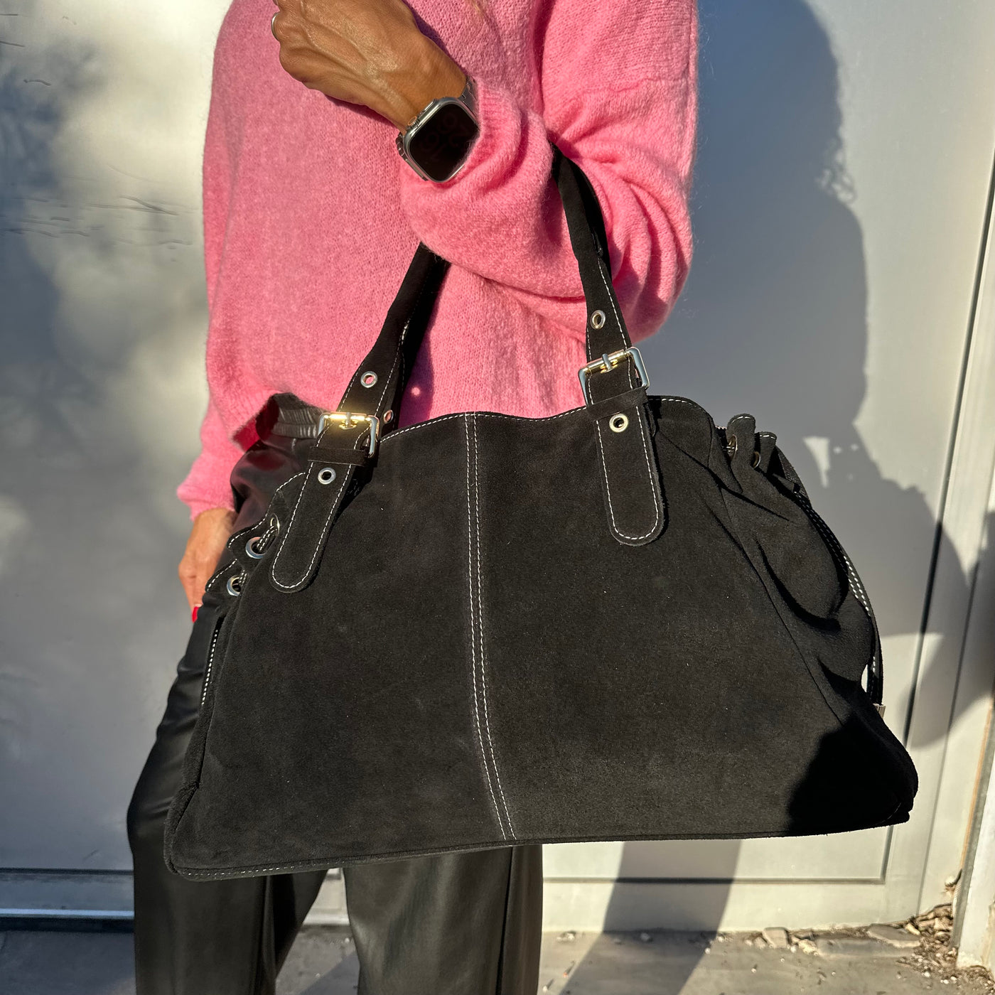 Sac bowling en daim taupe