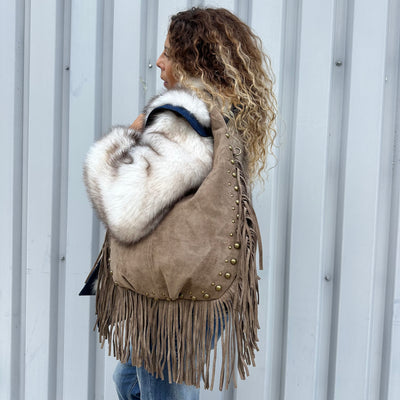 Sac Hobo en suédine à franges