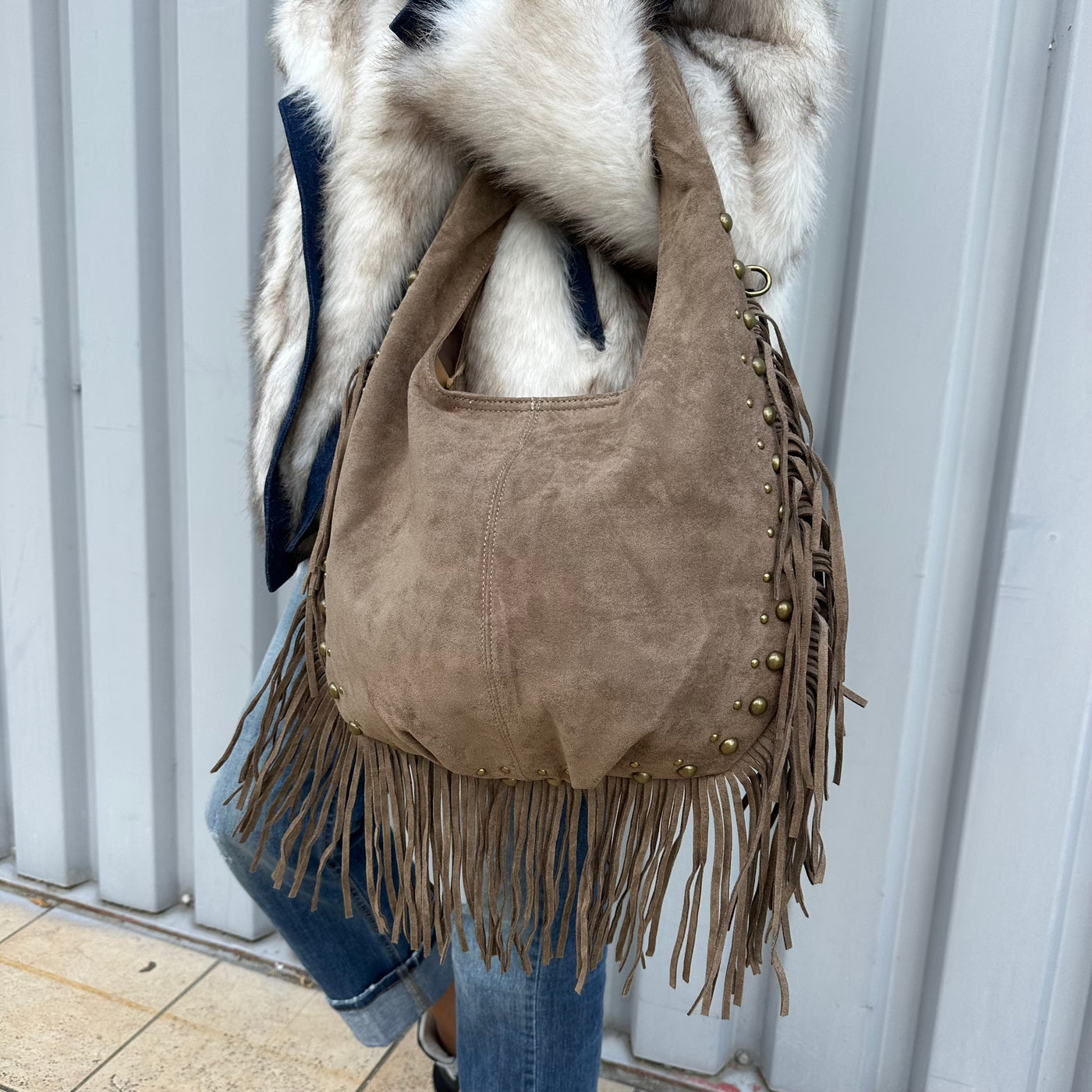 Sac Hobo en suédine à franges