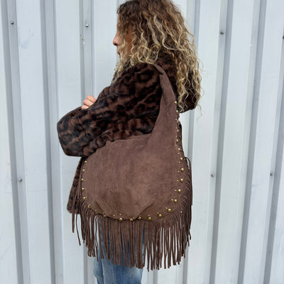 Sac Hobo en suédine à franges
