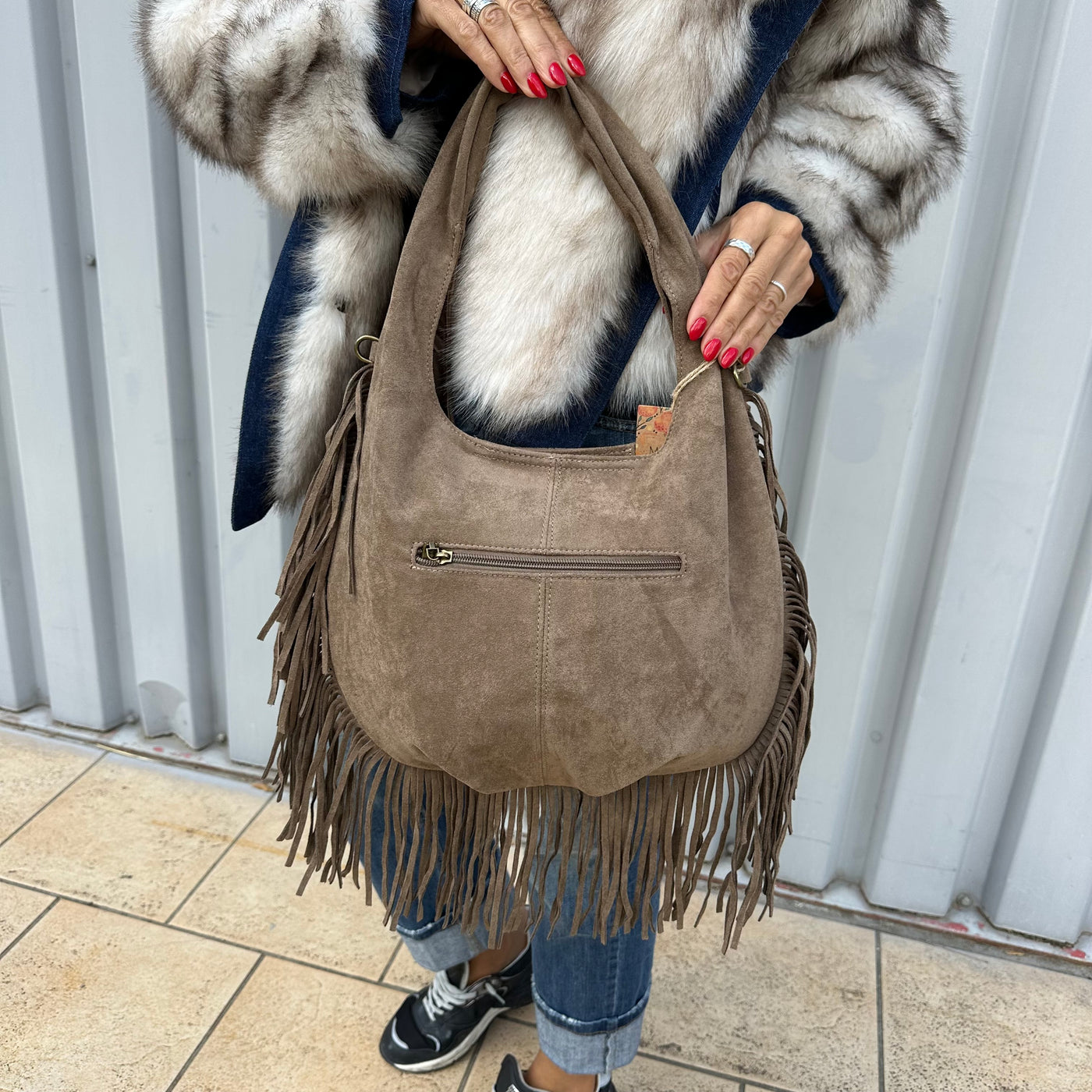 Sac Hobo en suédine à franges