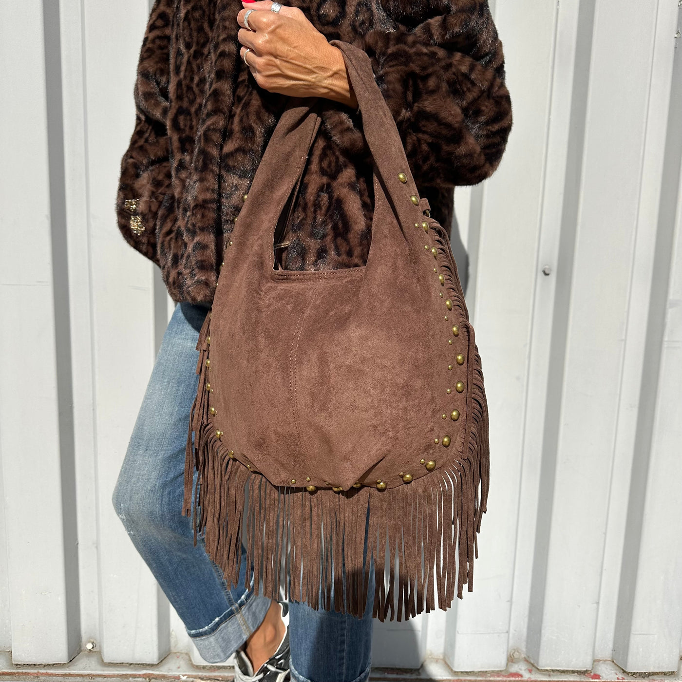 Sac Hobo en suédine à franges