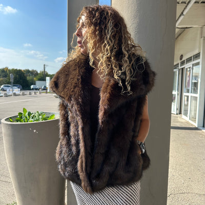 Veste en fausse fourrure sans manches chocolat