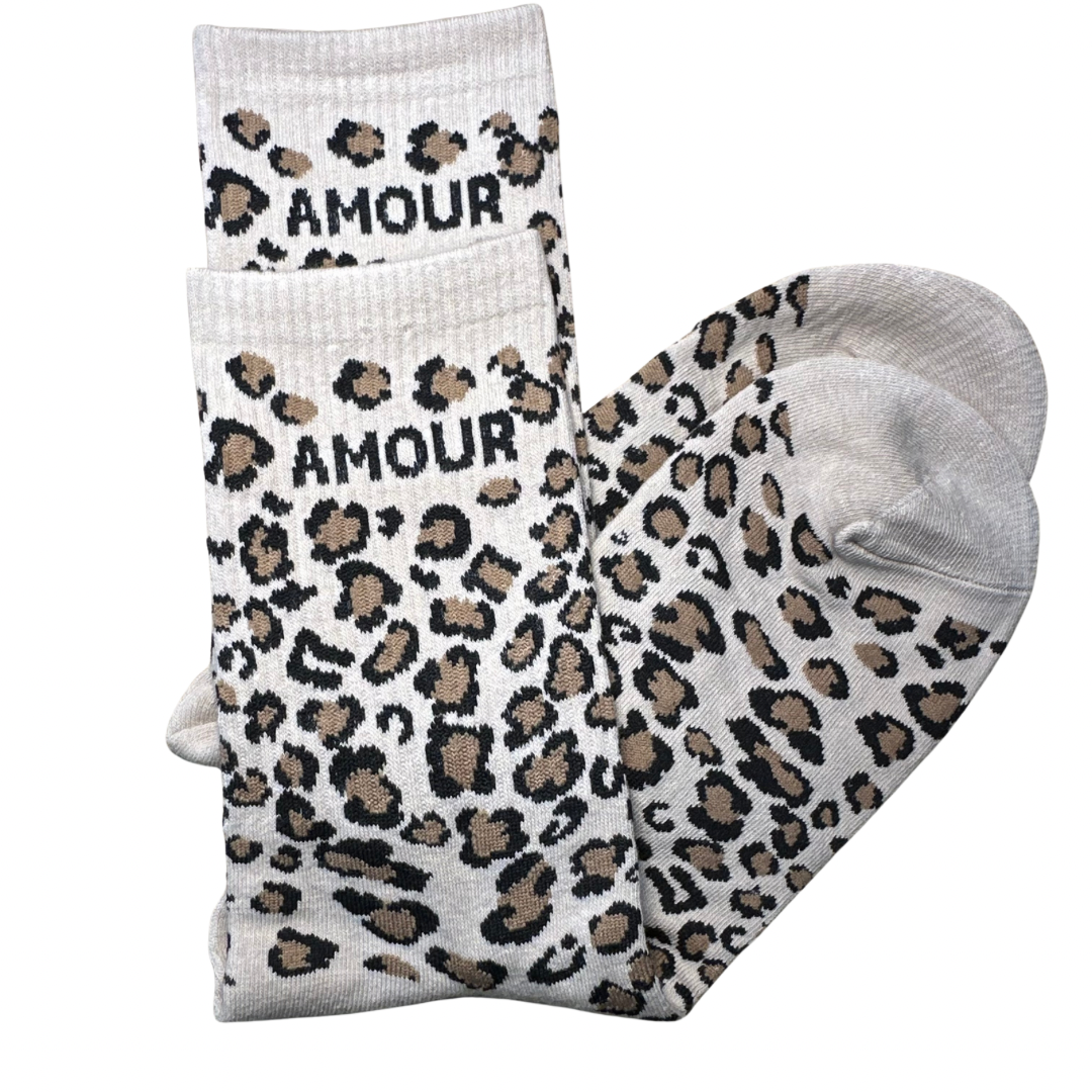 Chaussettes beige Amour léopard mademoiselle citron