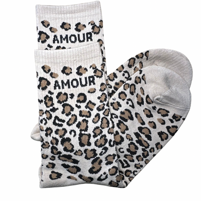 Chaussettes beige Amour léopard mademoiselle citron