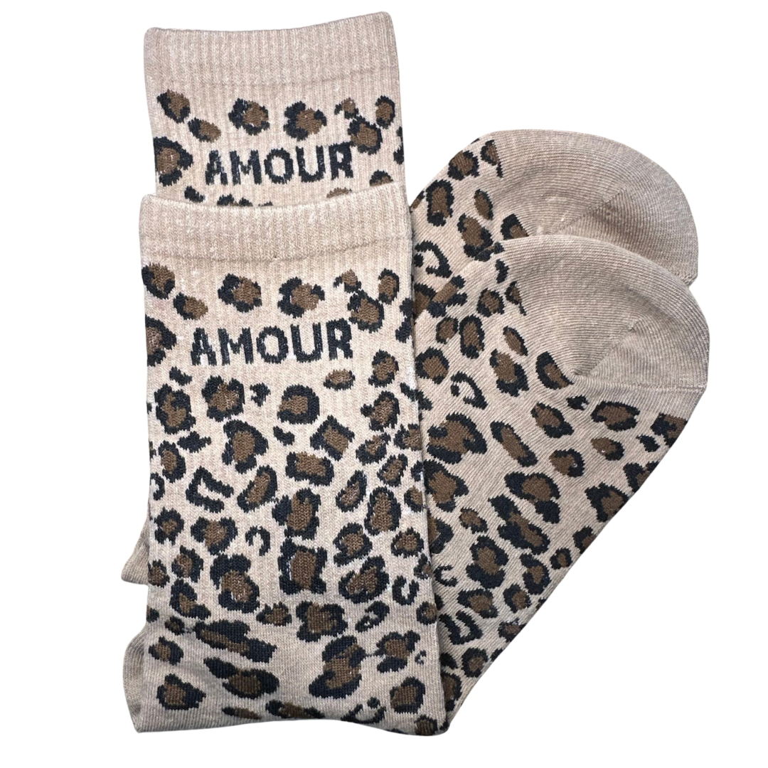 Chaussettes marron Amour léopard mademoiselle citron