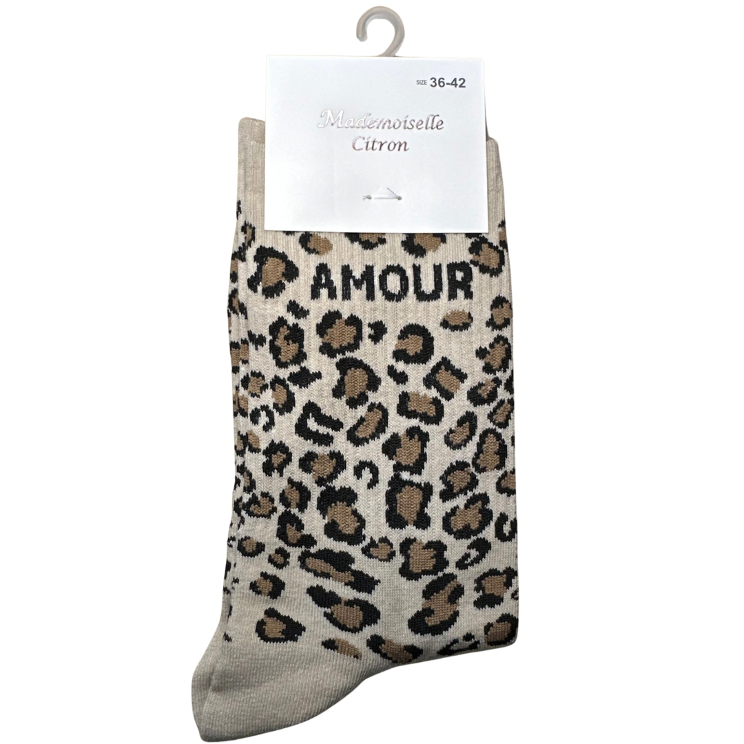Chaussettes beige Amour léopard mademoiselle citron