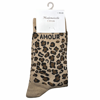 Chaussettes marron Amour léopard mademoiselle citron