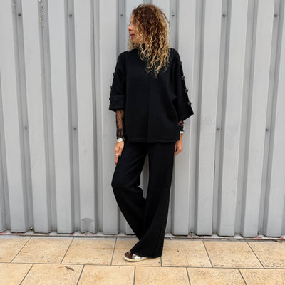 Ensemble Malia Noir Pull & Pantalon en maille 