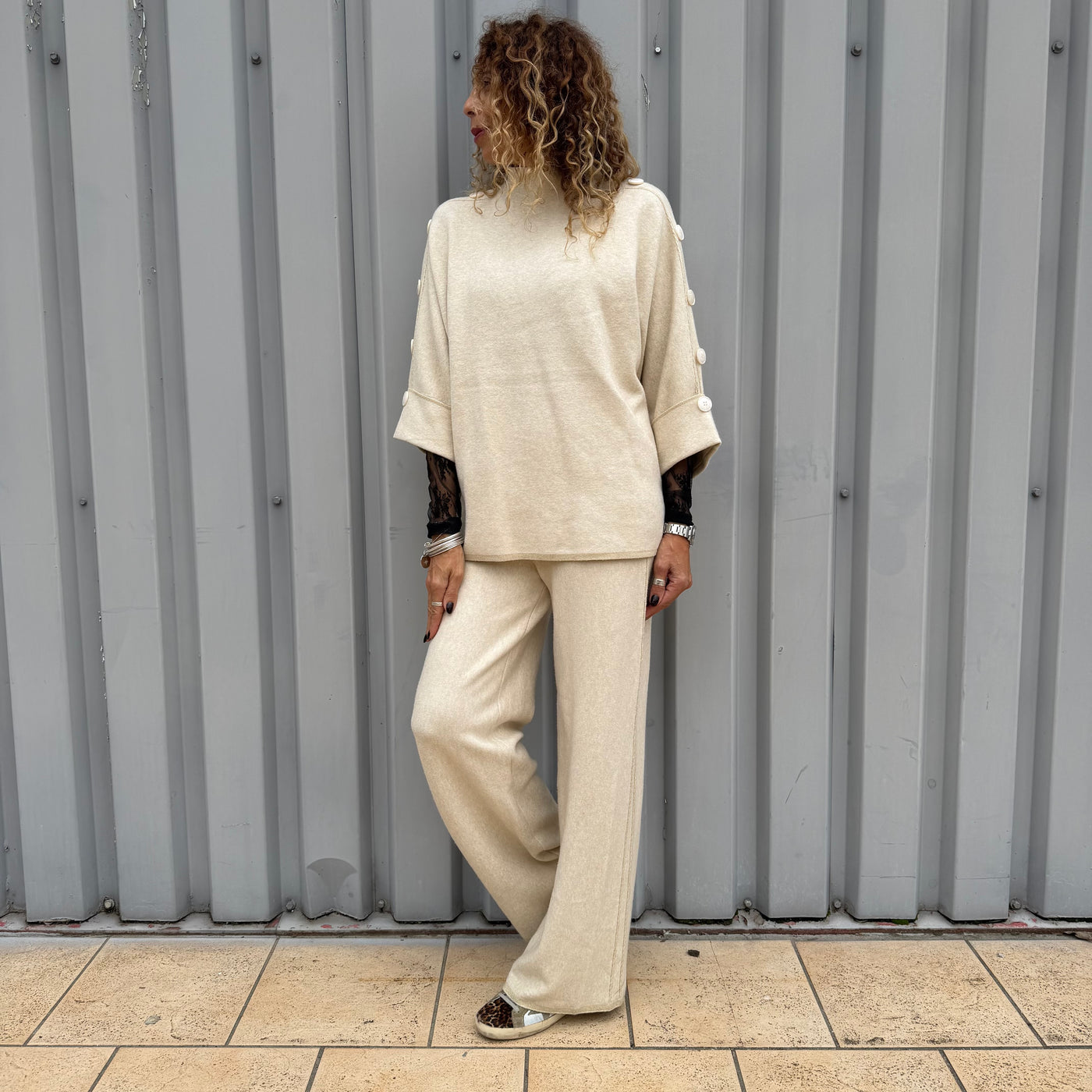 Ensemble Malia taupe Pull & Pantalon en maille 