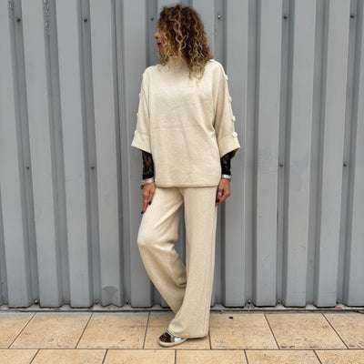 Ensemble Malia taupe Pull & Pantalon en maille 