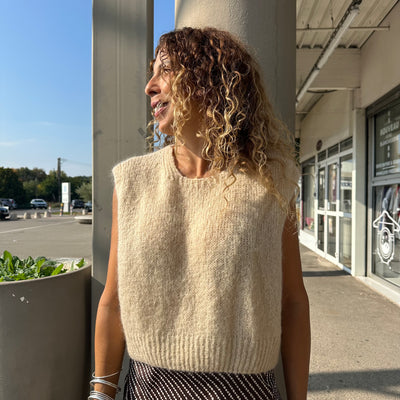 Pull sans manches mohair beige camel clair