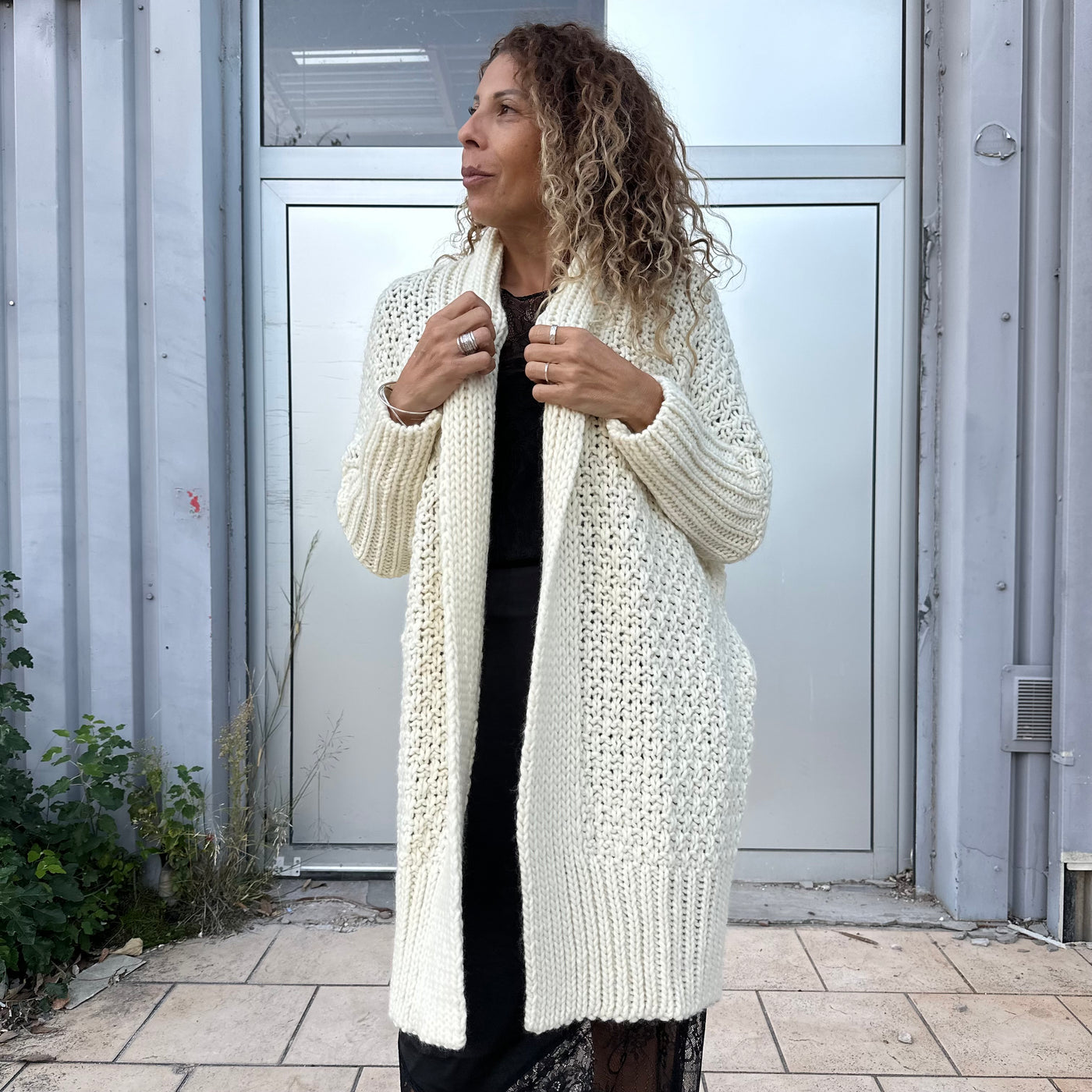 Gilet Azzurra écru long en maille épaisse – Banditas from Marseille