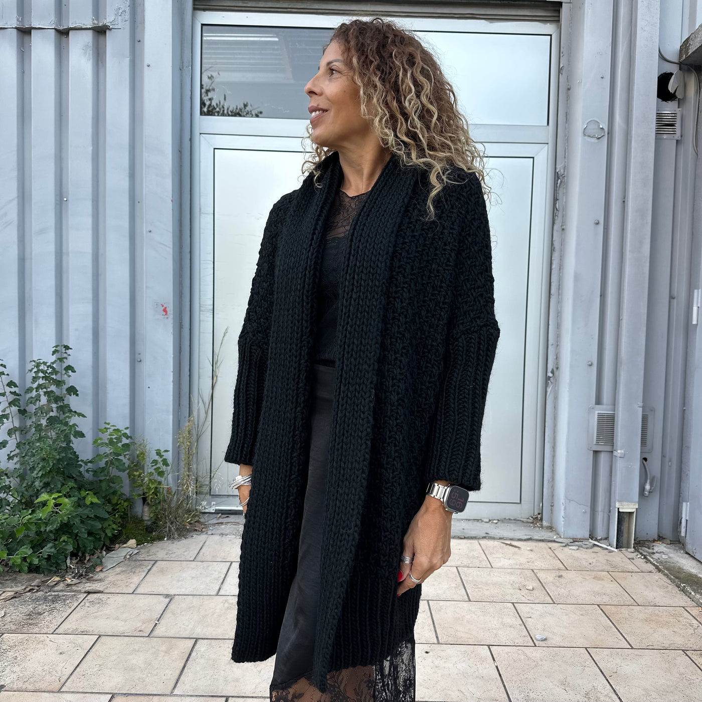 Gilet Azzurra noir long en maille épaisse – Banditas from Marseille