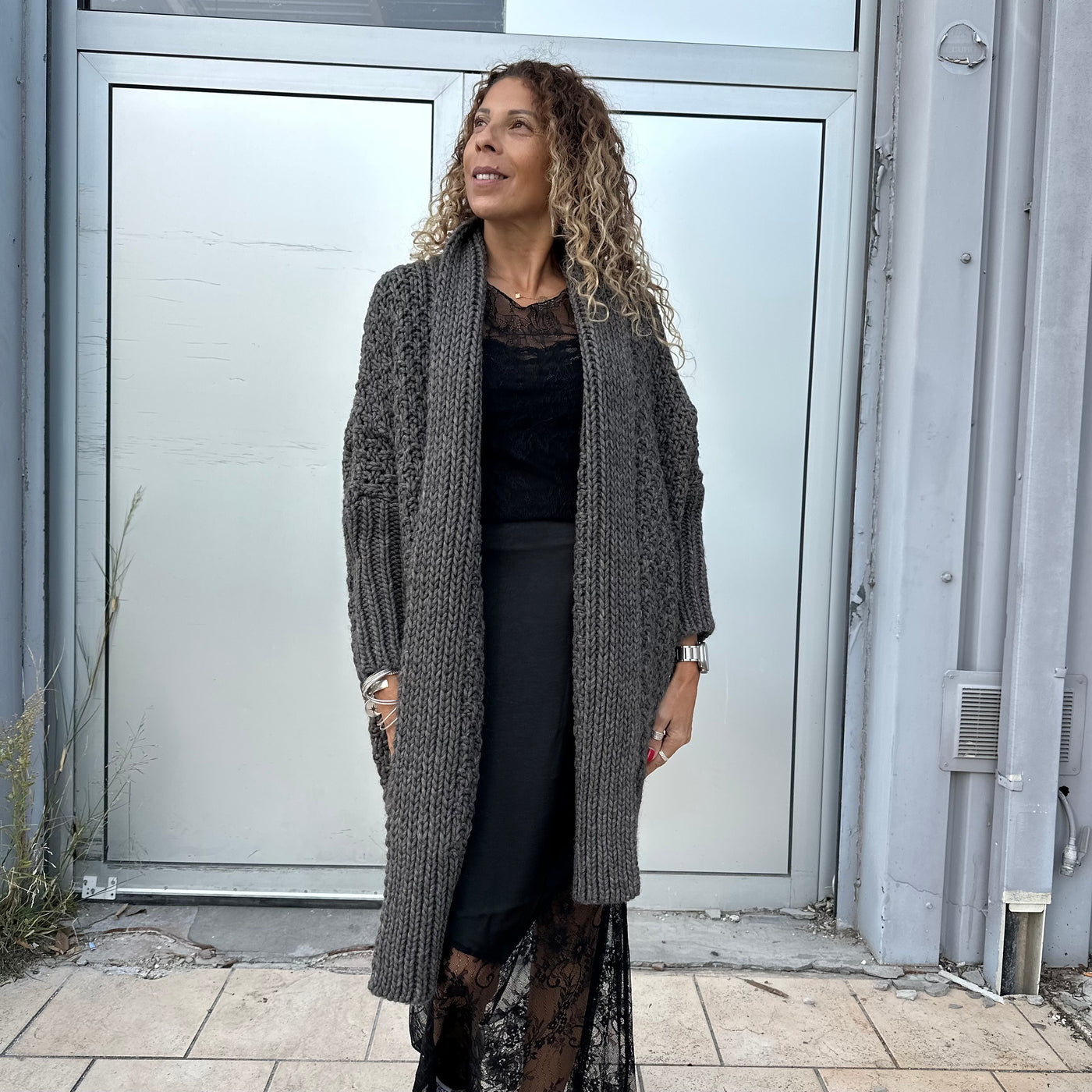 Gilet Azzurra gris long en maille épaisse – Banditas from Marseille