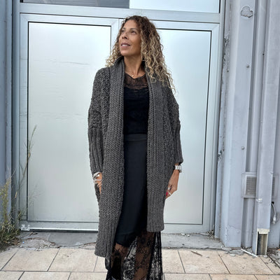 Gilet Azzurra gris long en maille épaisse – Banditas from Marseille