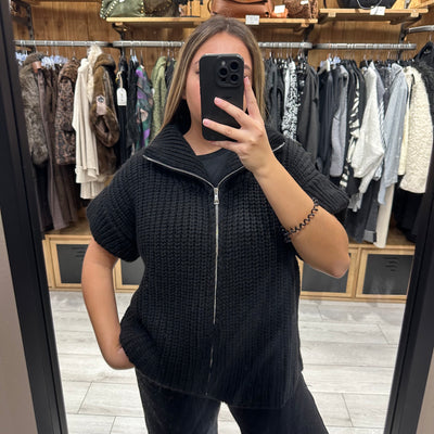 Gilet sans manches noir Super-U zippé en maille épaisse – Banditas from Marseille