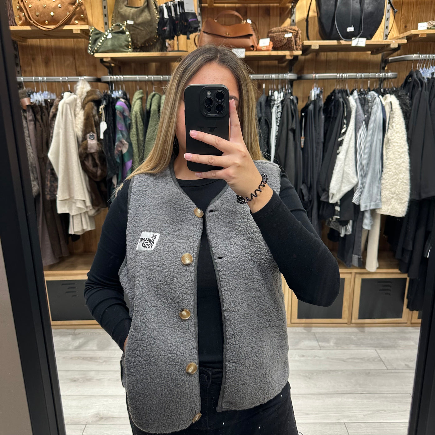 Gilet sans manches gris be awesome today en sherpa