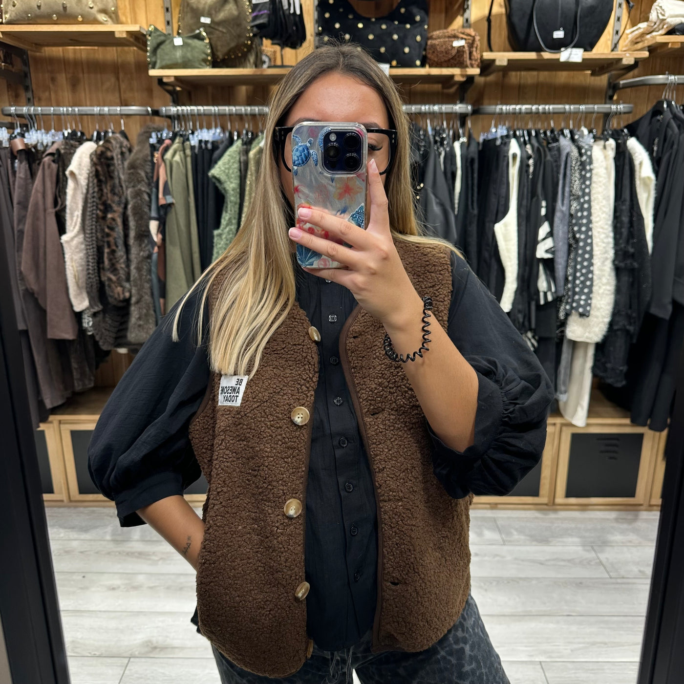 Gilet sans manches marron chocolat be awesome today en sherpa