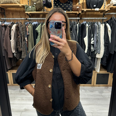 Gilet sans manches marron chocolat be awesome today en sherpa