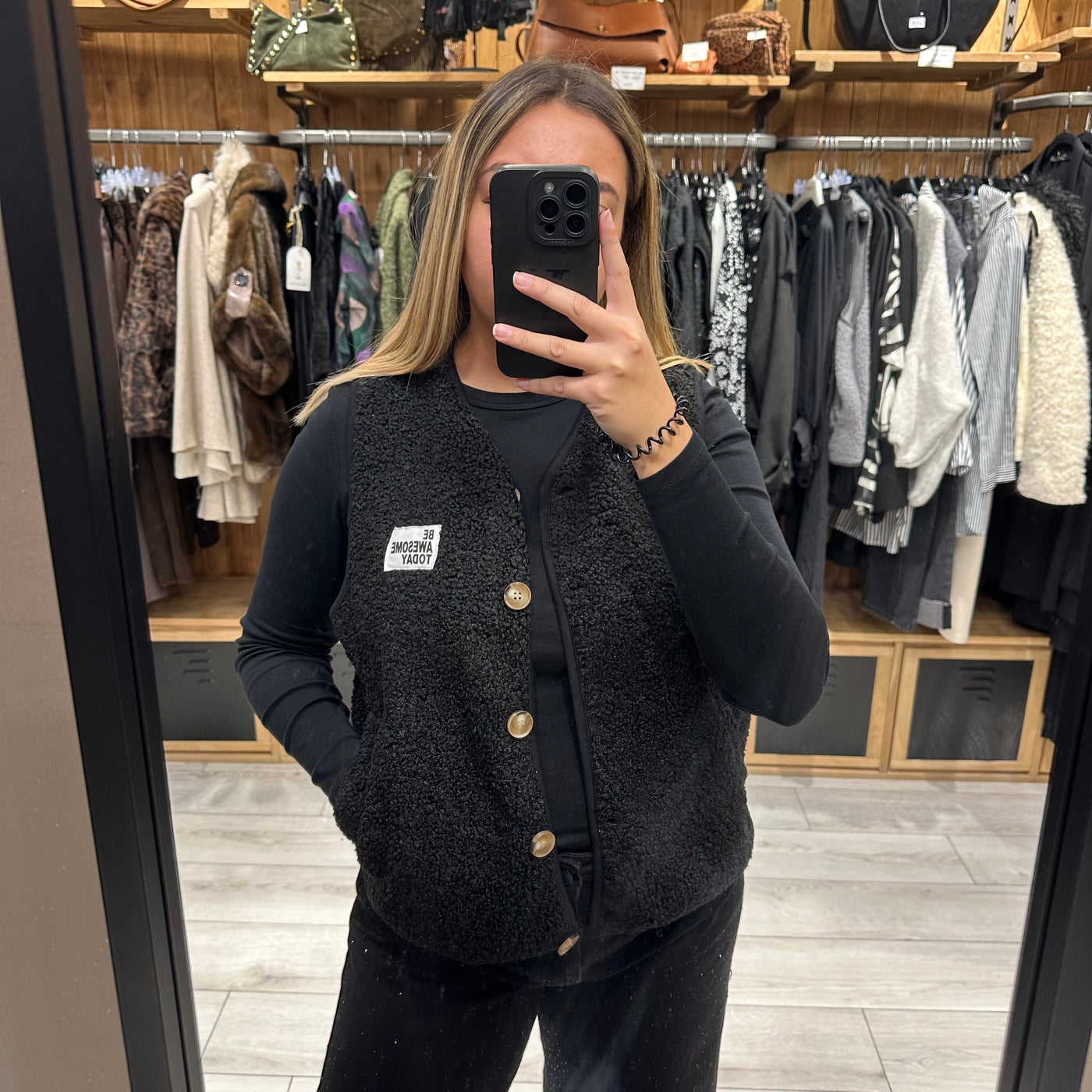 Gilet sans manches noir be awesome today en sherpa