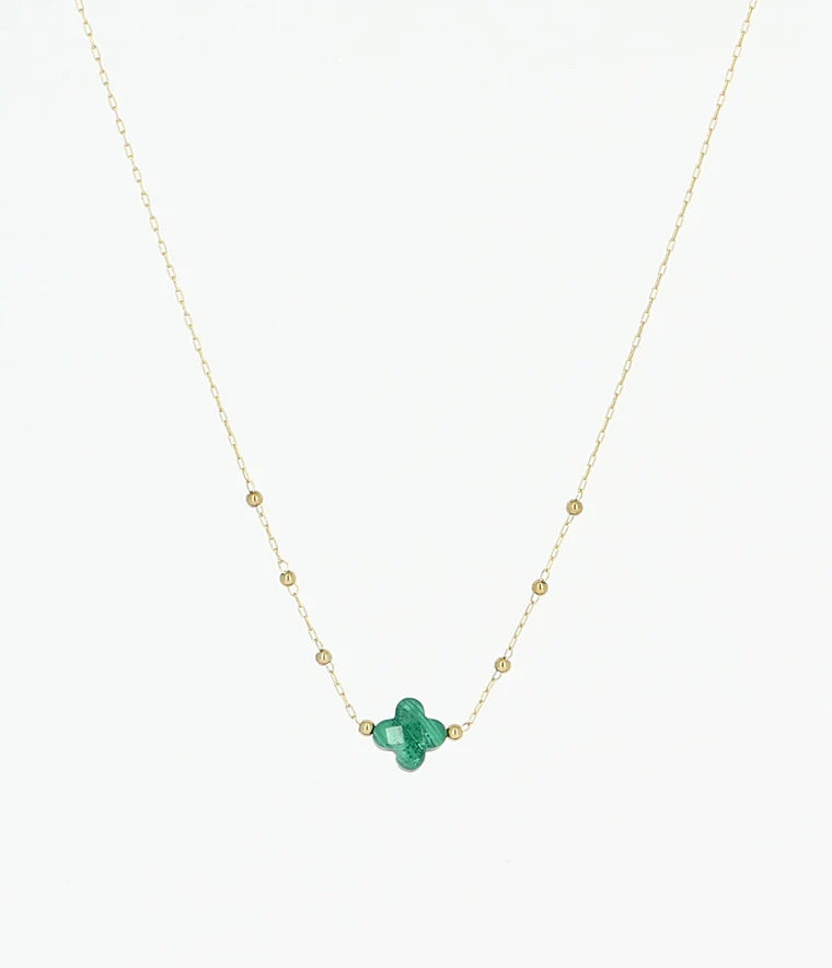 Collier Velasquez en Acier Doré ZAG Pierre naturelle Malachite verte