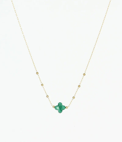 Collier Velasquez en Acier Doré ZAG Pierre naturelle Malachite verte
