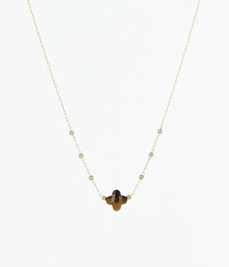 Collier Velasquez en Acier Doré ZAG Pierre naturelle Œil de tigre marron
