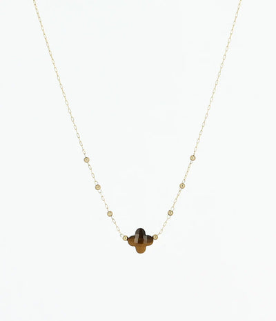 Collier Velasquez en Acier Doré ZAG Pierre naturelle Œil de tigre marron