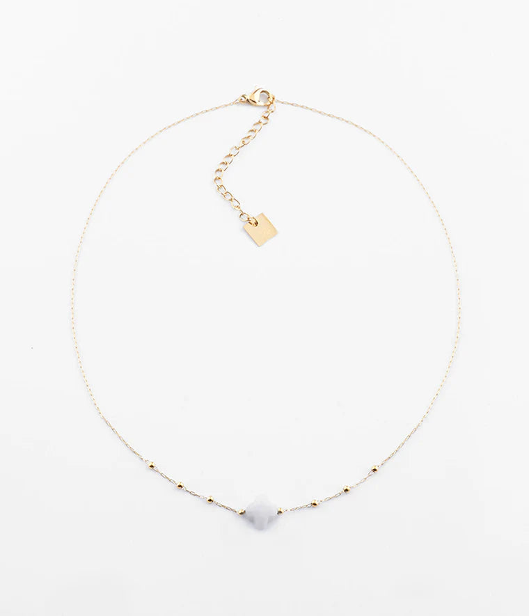Collier Velasquez en Acier Doré ZAG Pierre naturelle Agate blanche
