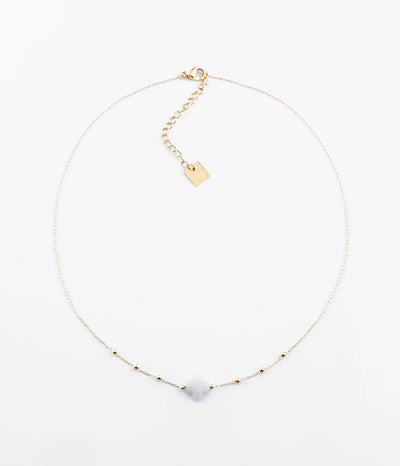 Collier Velasquez en Acier Doré ZAG Pierre naturelle Agate blanche