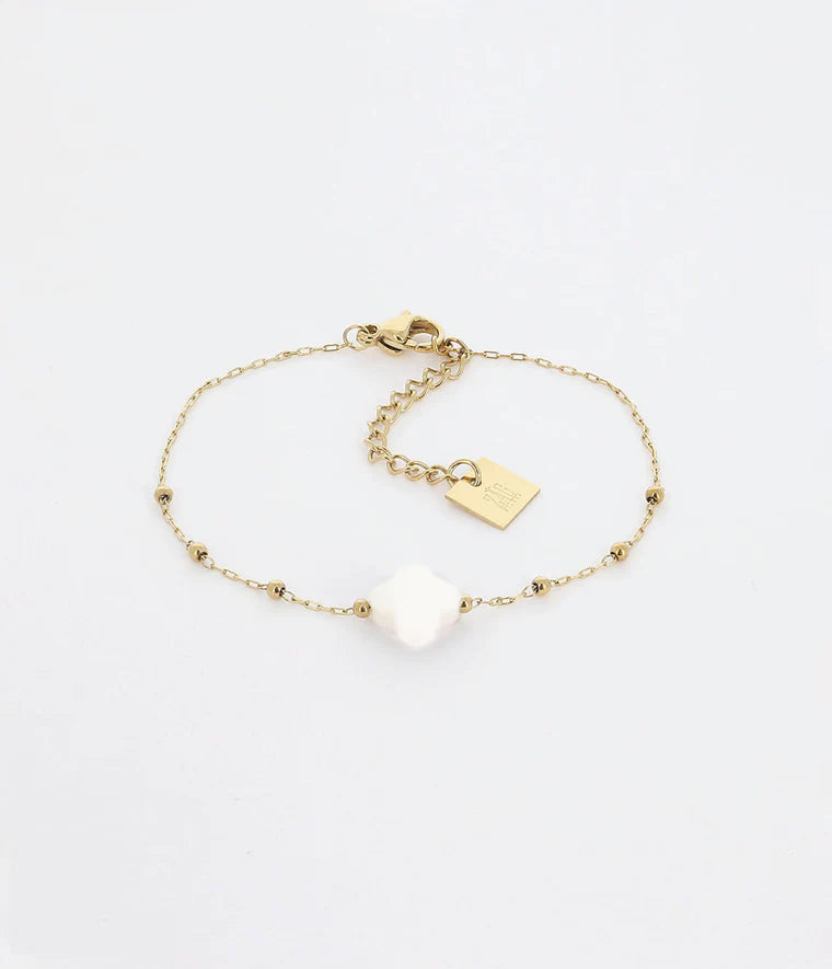 Bracelet Velasquez Acier Doré ZAG Pierre naturelle Agate blanche