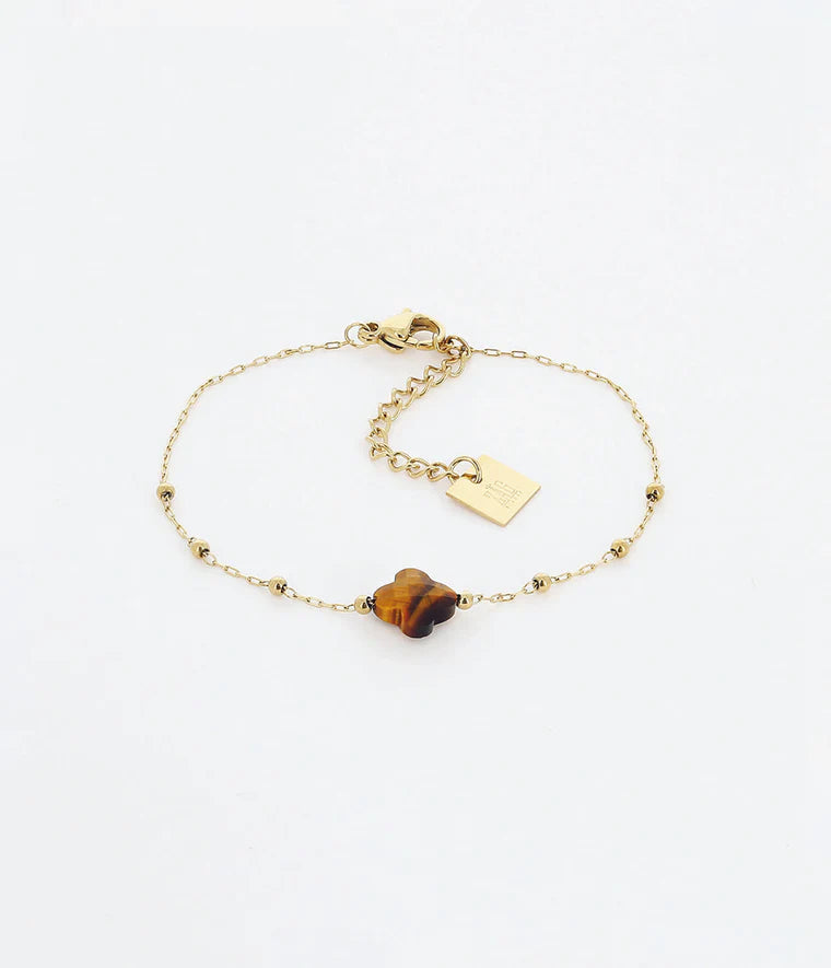 Bracelet Velasquez Acier Doré ZAG Pierre naturelle Œil de tigre marron