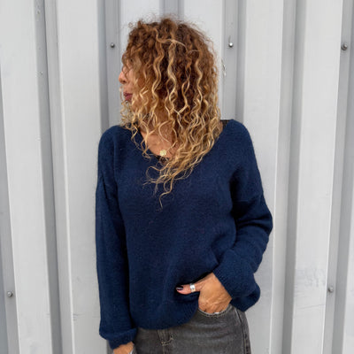 Pull col V en mohair Bleu marine