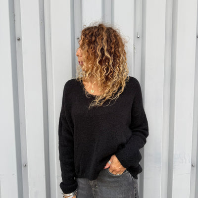 Pull col V en mohair Noir