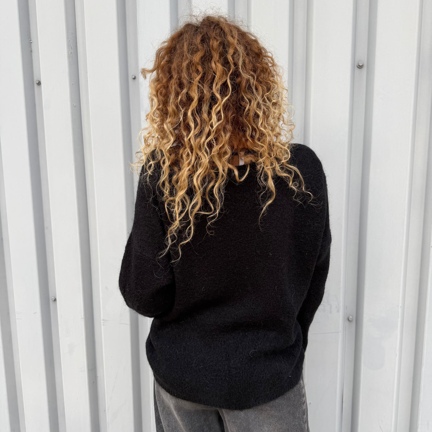 Pull col V en mohair Noir