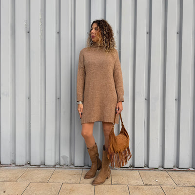 Robe pull en maille Camel