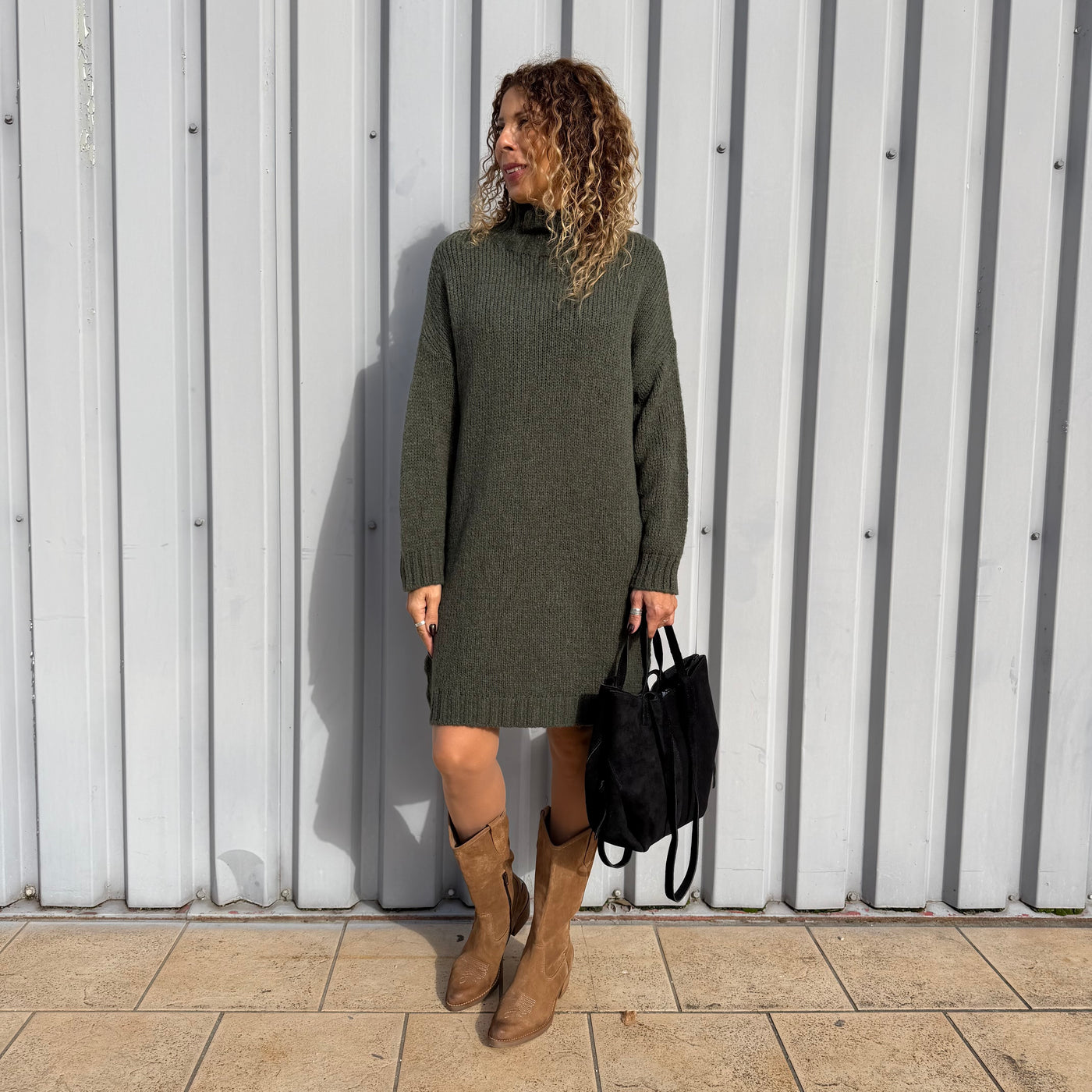 Robe pull en maille Kaki