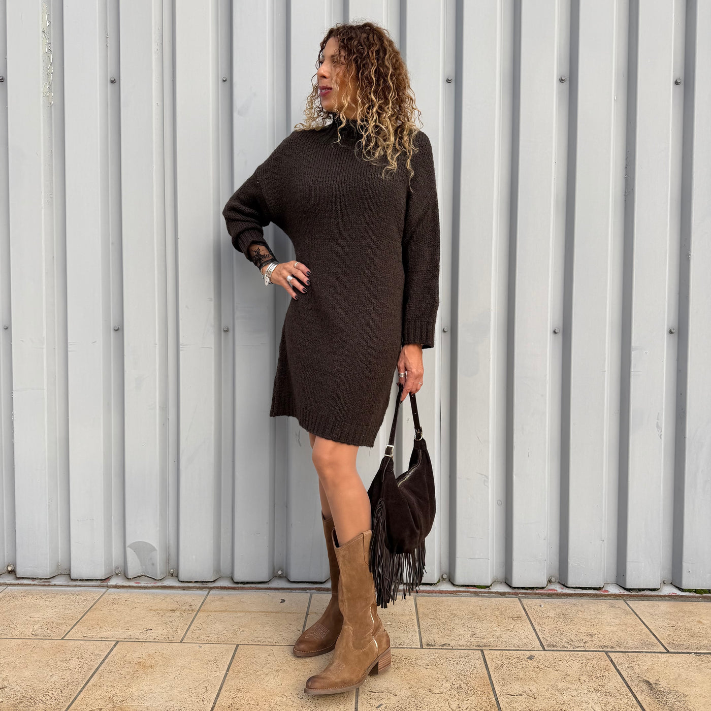 Robe pull en maille Chocolat