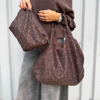 Sac Cabas Léopard Chocolat – Avec Pochette Intégrée