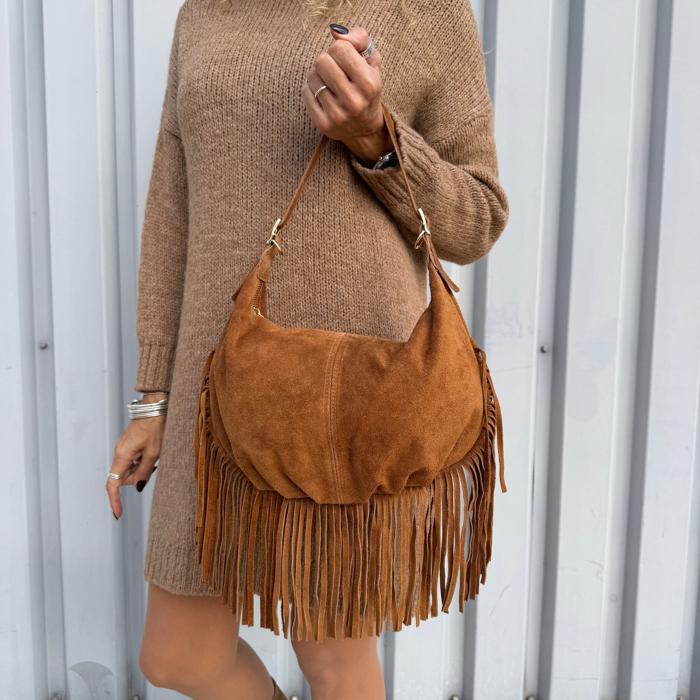 Sac Carole en suédine à Franges camel