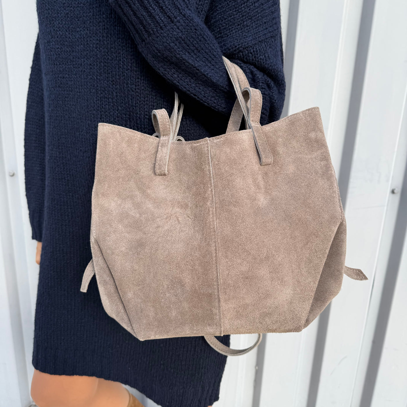 Sac Maria mini Cabas Suédine Taupe + Pochette Amovible