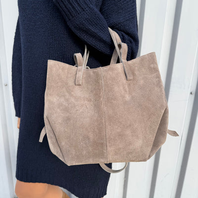 Sac Maria mini Cabas Suédine Taupe + Pochette Amovible