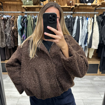 Veste Amélia zippée duveteuse chocolat effet laine