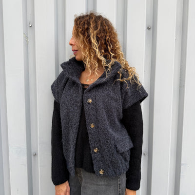 Veste Lyli Sans Manches en Maille Bouclée Gris anthracite 