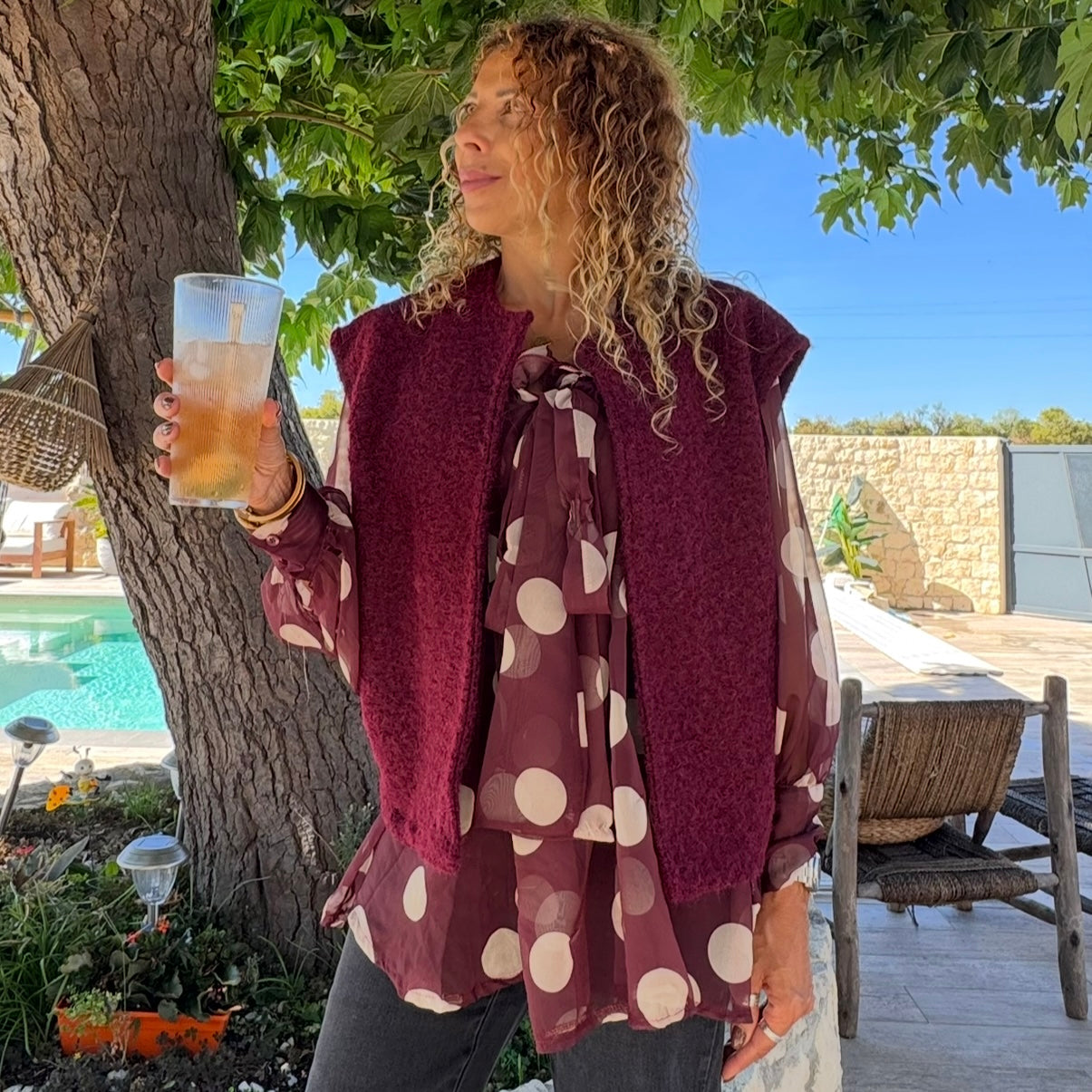 Blouse transparente Pois Bordeaux