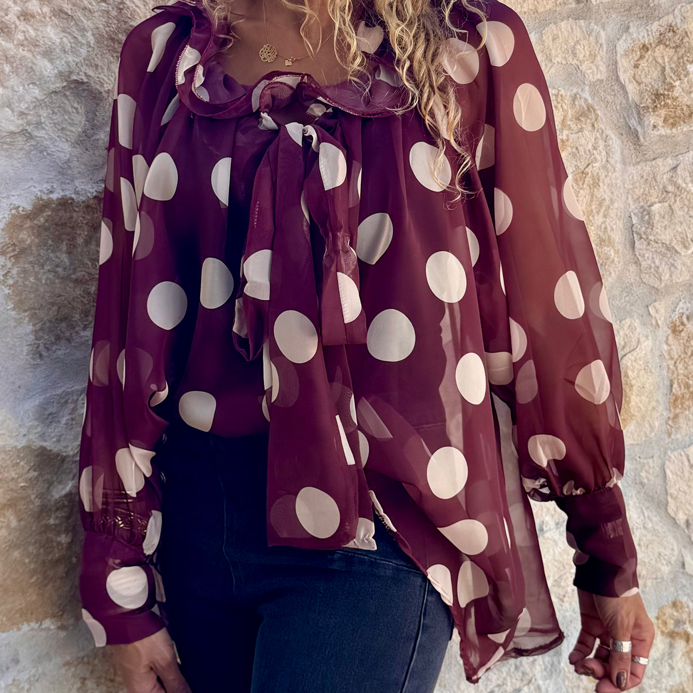 Blouse transparente Pois Bordeaux