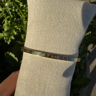 bracelet jonc rigide en acier inoxydable doré gravé je t’aime